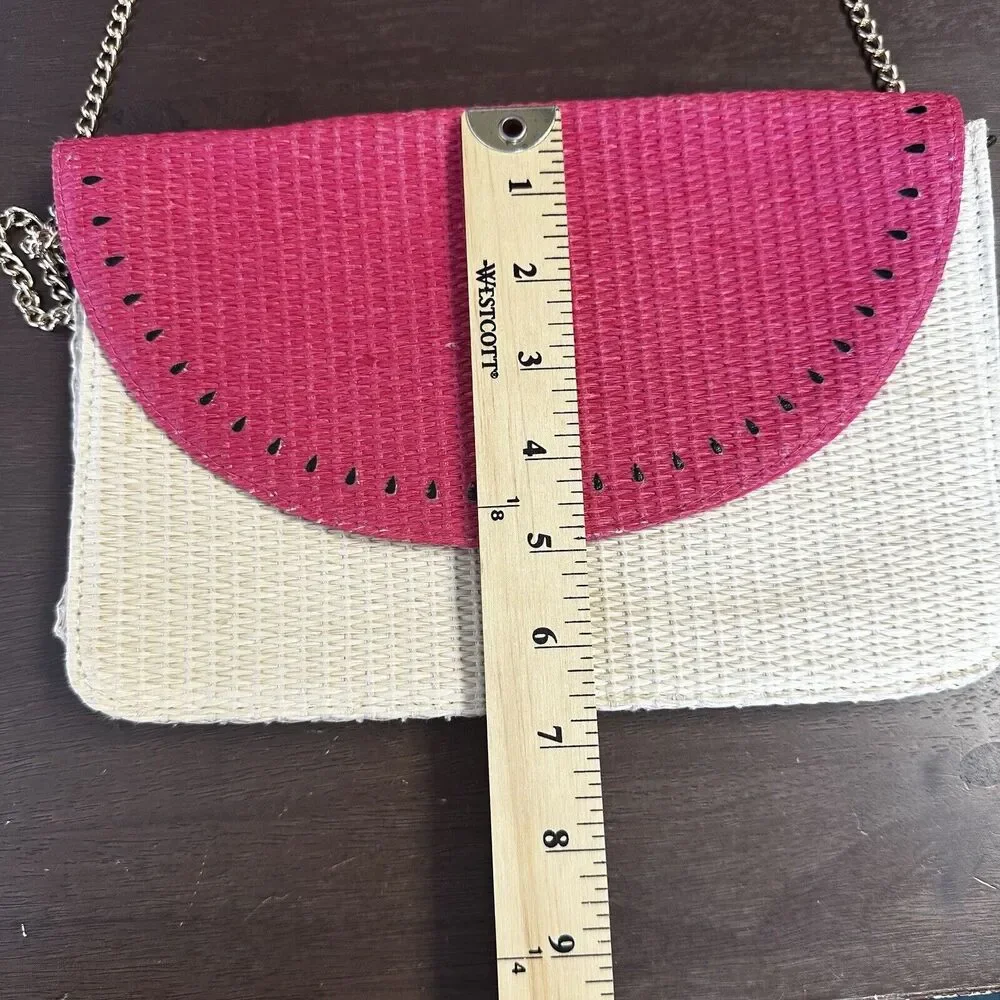 Escada Sorbetto Rosso Watermelon Straw Rattan Chain Crossbody Shoulder Bag